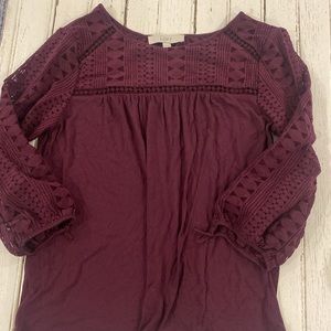 Loft purple lace blouse 3 quarter length sleeve size small